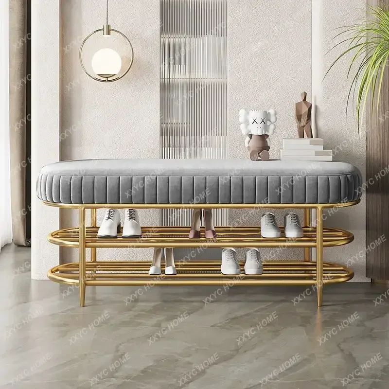 Veludo mudando sapatos fezes, armários de sapato com almofada macia, Home Doorway Bench, Light Rack, luxo