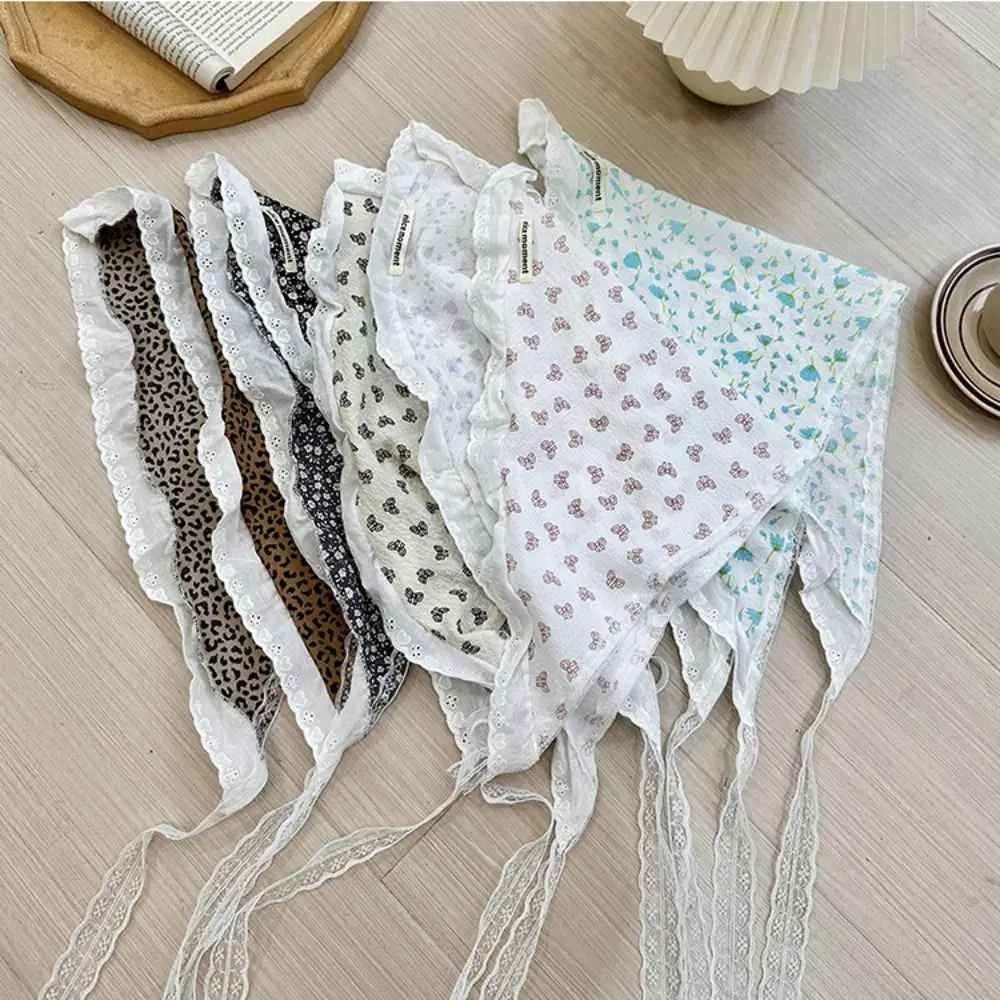 

French Pastoral Style Headscarf Sweet Bowknot Fringe Headband Towel Triangular Lace Headband Women