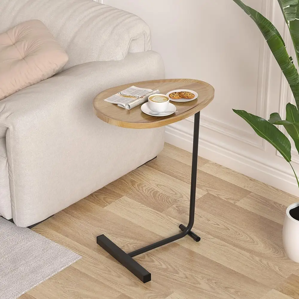 

C-Shaped End Table, Sofa Side Table - Made Of Iron And Mdf, Suitable For Living Room And Office (Brown)
