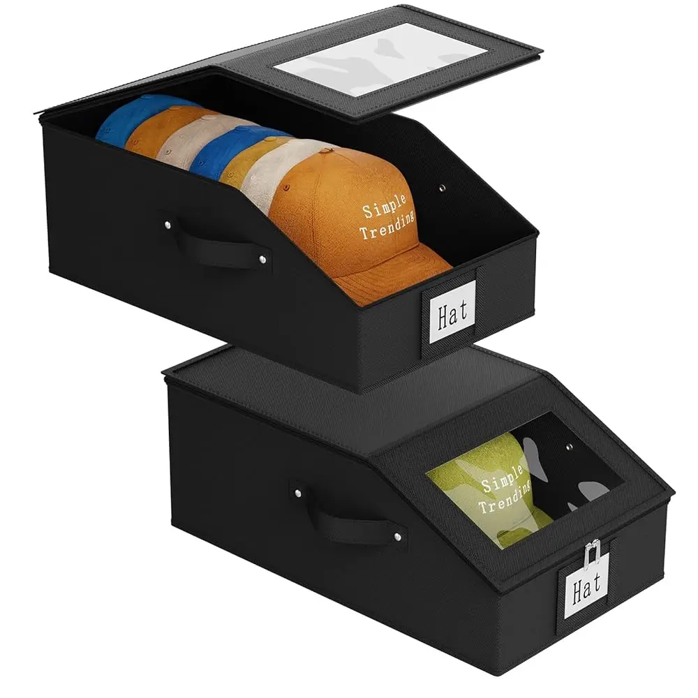 

Органайзер для бейсболок, 2 шт., складной контейнер для хранения с прозрачной крышкой, коробка для головных уборов в шкаф, вмещает до 24 бейсболок или других головных уборов.