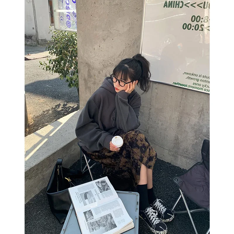 Women Vintage Split Skirt Female High Waist 2024 Fall and Winter New Skirt Female All-match Mid-length A-line Large Swing Skirt