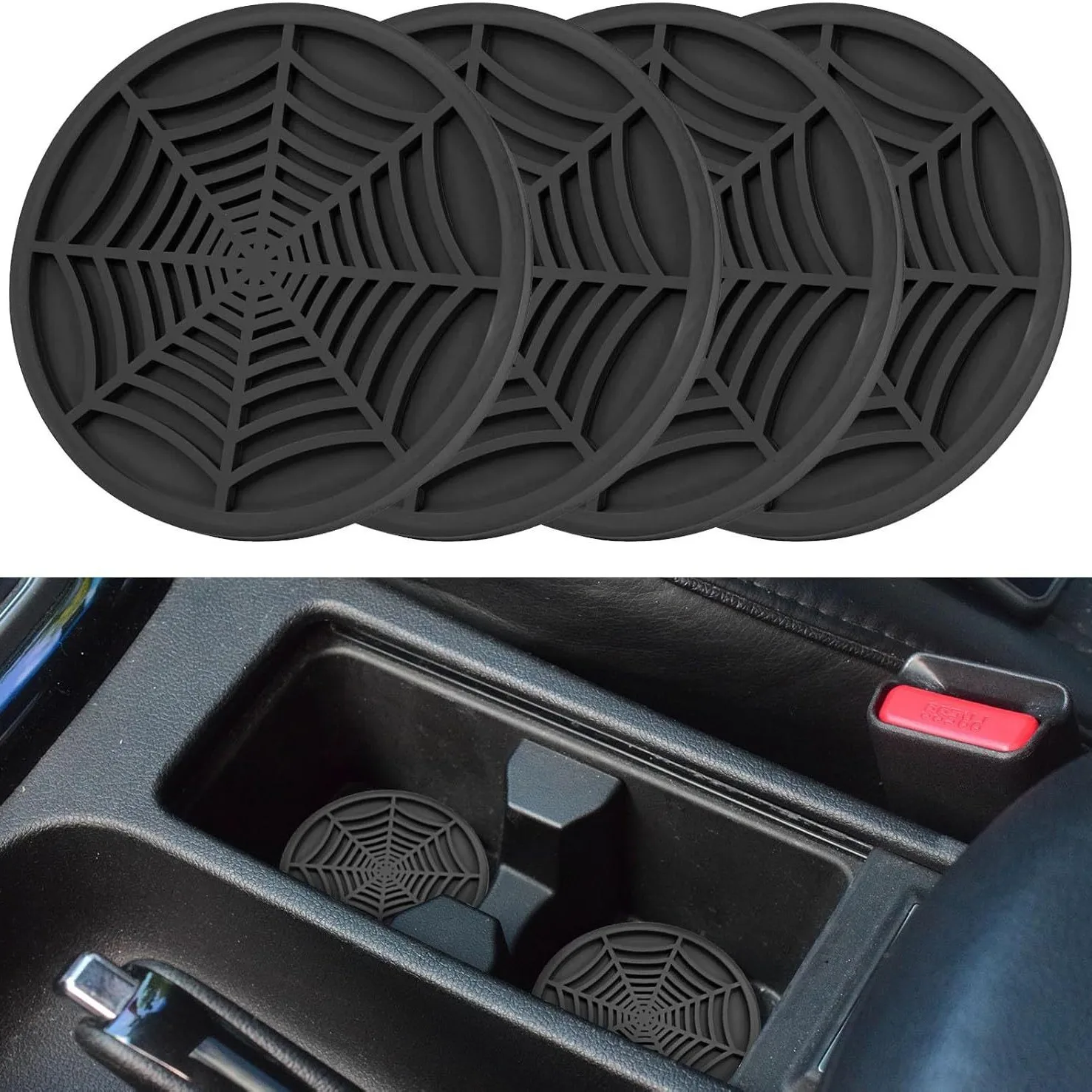 1Pair Creative Spider Web Silicone Car Coaster Anti-slip Cup Holder Mat Non-toxic PVC Auto Interior Accessories Multiple Colors