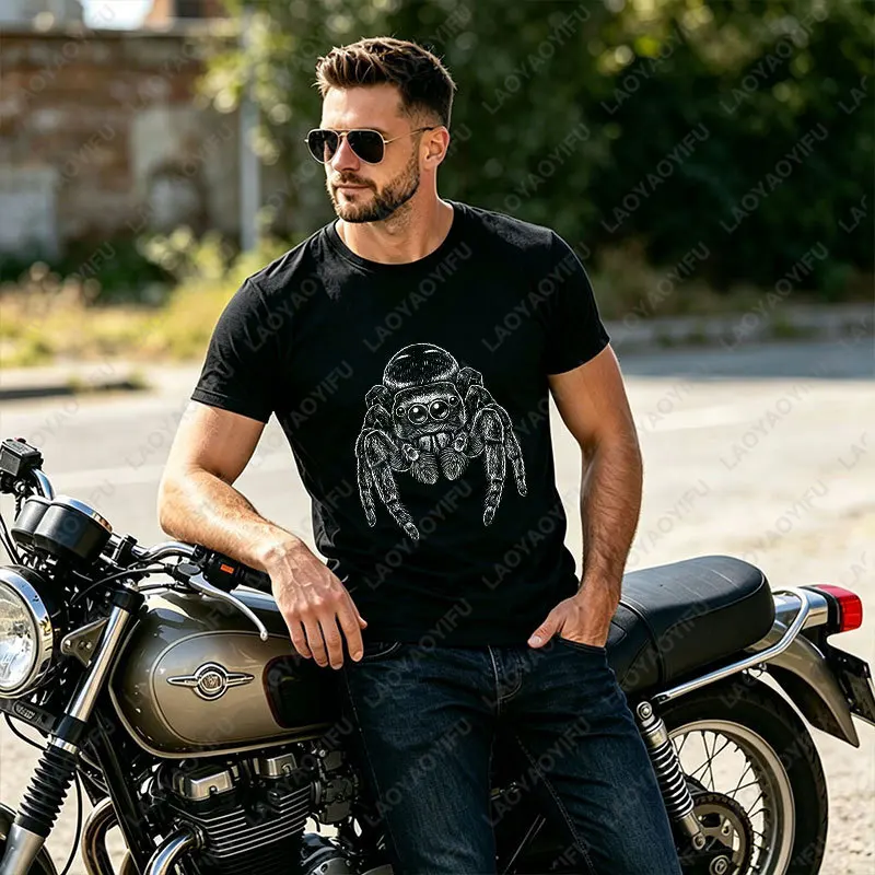 Viking Jumping Spider with Scottish Thistle Art Graphic T-shirt Modal Short Sleeve Casual Outdoor Streetwear with Spider. Print