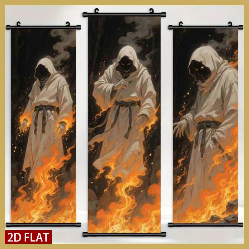 

2D/FLAT-3pcs Настенный декор с изображением фигуры в огне, пластиковая картина-свиток, современный декор для гостиной, спальни, офиса, прихожей