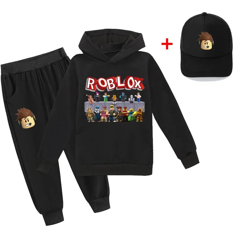 

Three-piece New Roblox Game Animation Peripheral Leisure Suit Boys and Girls Children's Sweater and Trousers+hat Best Gift