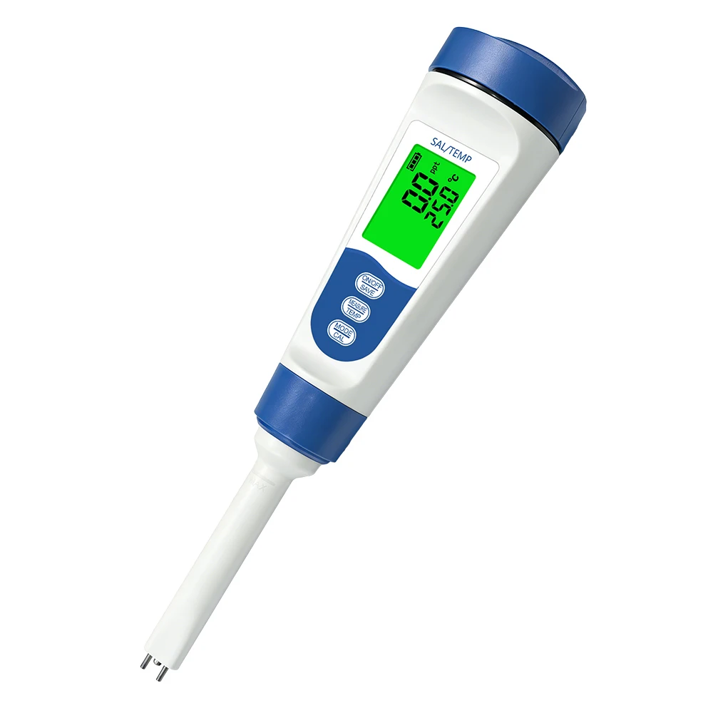 Medidor Digital de Salinidad y Temperatura 2 en 1 de Alta Precisión, Probador de Sal para Alimentos, Sopas y Salsas con Cuchara para Cocina y Acuicultura