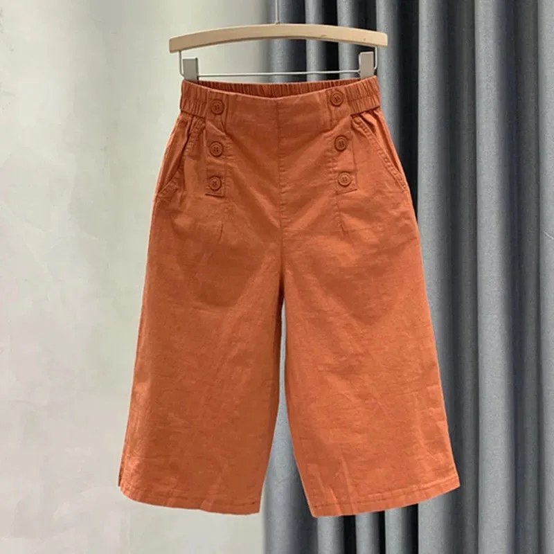 Women's Elastic Waist Casual Wide Leg  Capri Pants‌