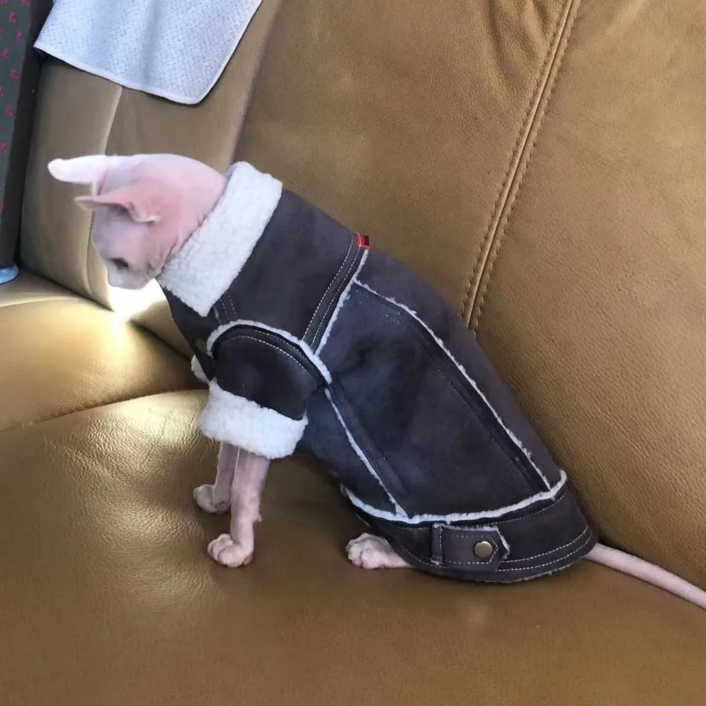 Winter Cardigan Jacket for Sphynx Cat Warm Fleece Coat For Devon Rex Fashion Pajama for Kittens Cat Products - Image 4