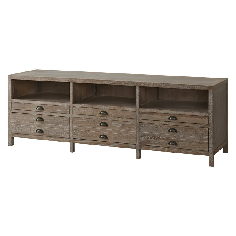 American French European Country Style North American White Oak TV Cabinet Solid Wood Retro Old