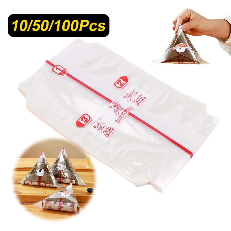 10/50/100Pcs PP Disposable Double Layers Triangle Rice Ball Packing Bag Nori Seaweed Onigiri Sushi Bag Onigiri Wrap Plastic Bags