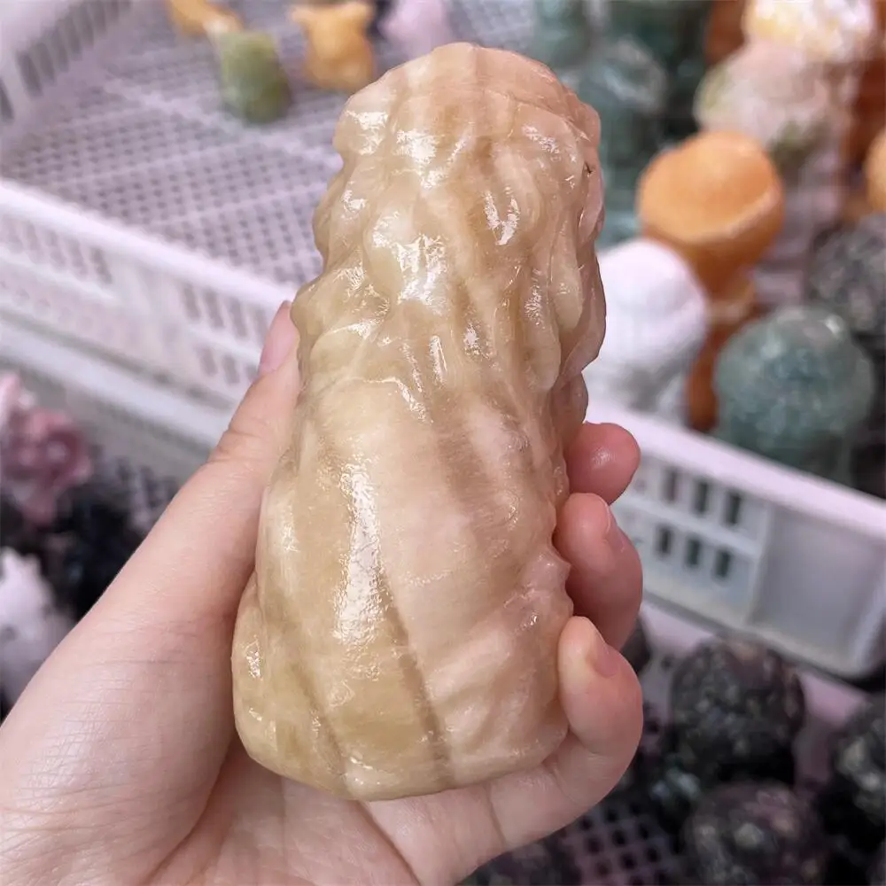 1PCS Natural Yellow calcite lion animal quartz Statue Carving Healing Fengshui Stone for Holiday Craft Christmas Gift