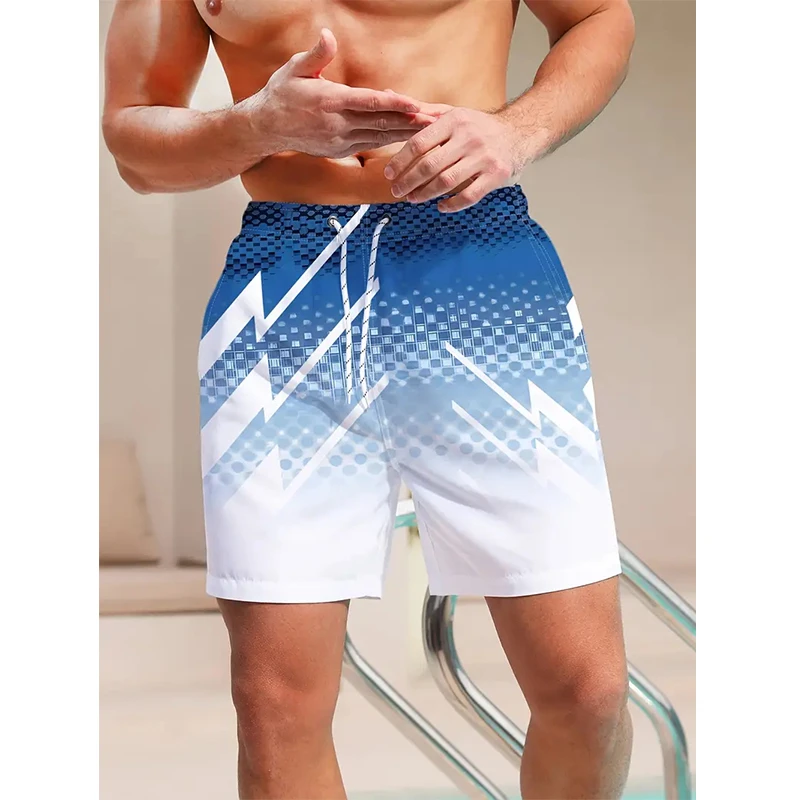 Summer Men's Casual Shorts with Simple Gradient 3D Printings for Outdoor Travel, Beach Wearing, Breathable Swimsuit