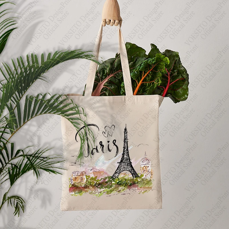 1pc Paris Travel  Canvas Bag Paris Couple Gift Italian Souvenir Watercolor Canvas Bag Girl Travel Gift Paris City Theme Gift