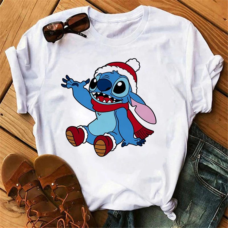 christmas Kawaii Lilo Stitch Funny Cartoon T Shirt Women Stitch Cute Manga T-shirt Y2k Graphic Tshirt Streetwear Top Tees Female