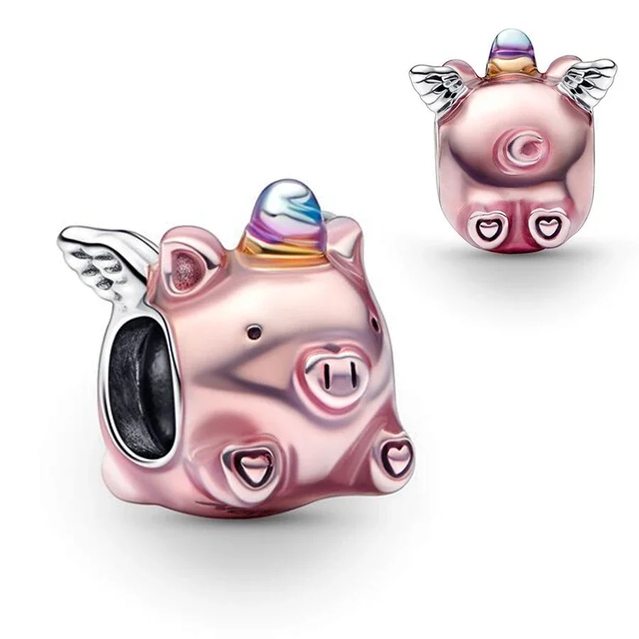 Breloque cochon licorne arc-en-ciel volant, adaptée au Bracelet Pan Original, bricolage pour femmes, bijoux mignons pour animaux de compagnie, cadeau