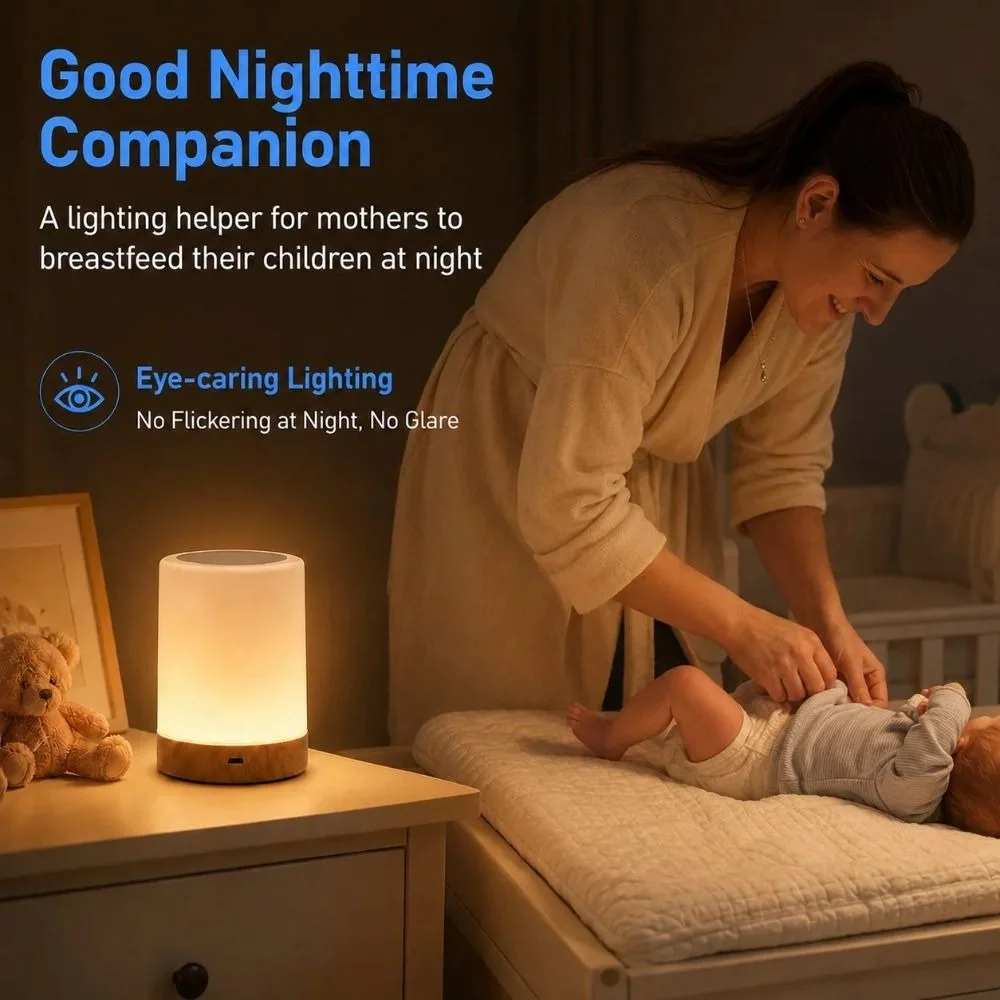USB Rechargeable LED Touch Night Light Multi-Color Mode Color Changing Dimmable Desk Lamp Atmosphere Timer