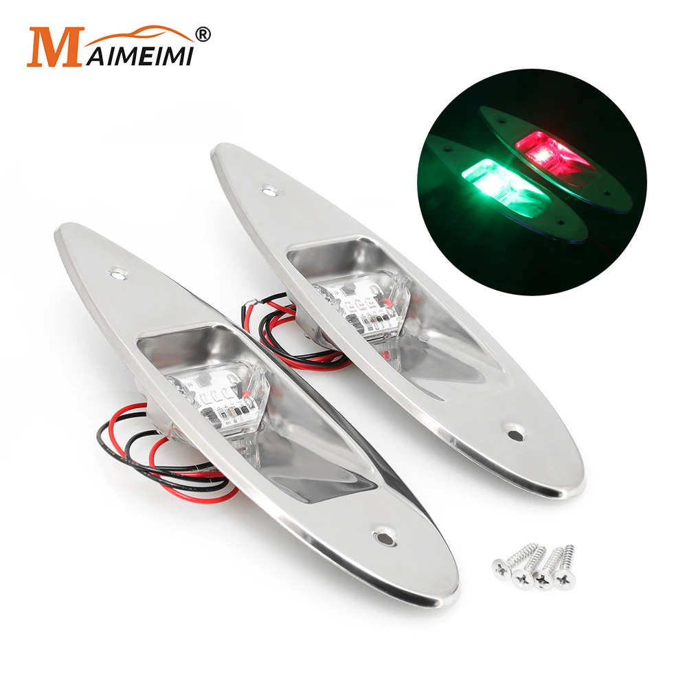 Red Green Navigation Light Stainless Steel Marine Navigation Lamp LED Side Light Sailing Signal Lights For Pontoons Skiers Boat