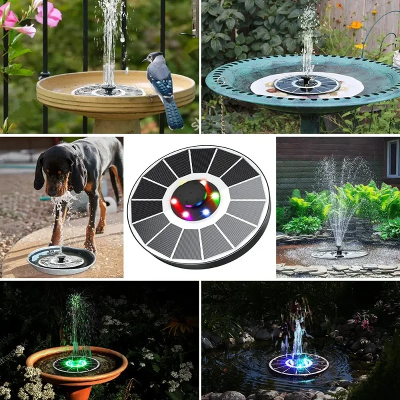 

Solar Fountain Pump for Bird Bath with Lights,3.5W Solar Water Fountain with 2200 mAh Battery,6 Nozzles for Garden,Outdoor