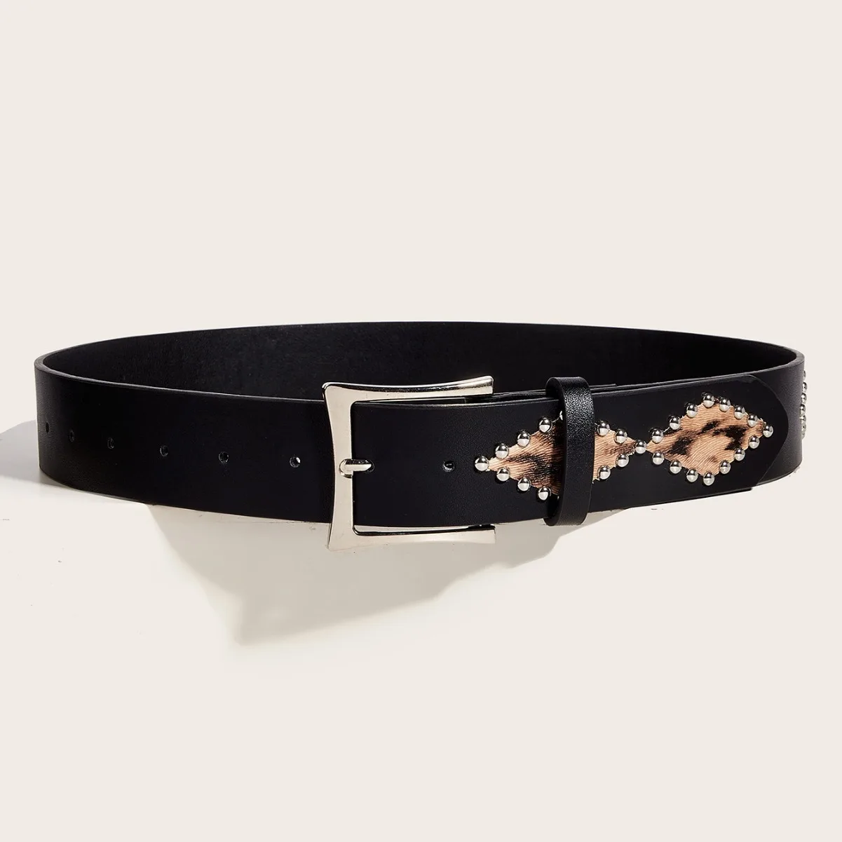Y2K Rivets Women's Punk Leopard Print Personalized Belt Decoration European and American Style Versatile Needle Buckle Belt