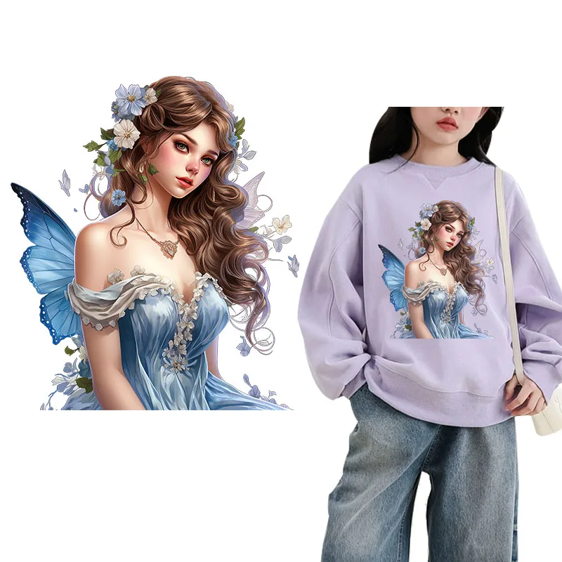 Iron on Patches Fairy Tale Butterfly Elf DIY Heat Transfer Clothes T-shirt Thermal transfer stickers Decoration Printing