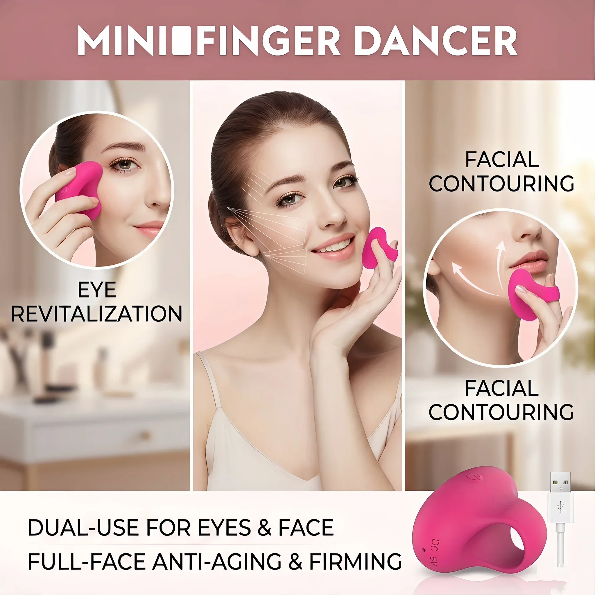 Pocket Mini Ring Face and Eye Massager Portable USB Charging Waterproof Face Eyes Body Relieve Fatigue Facial Skin Care Tools