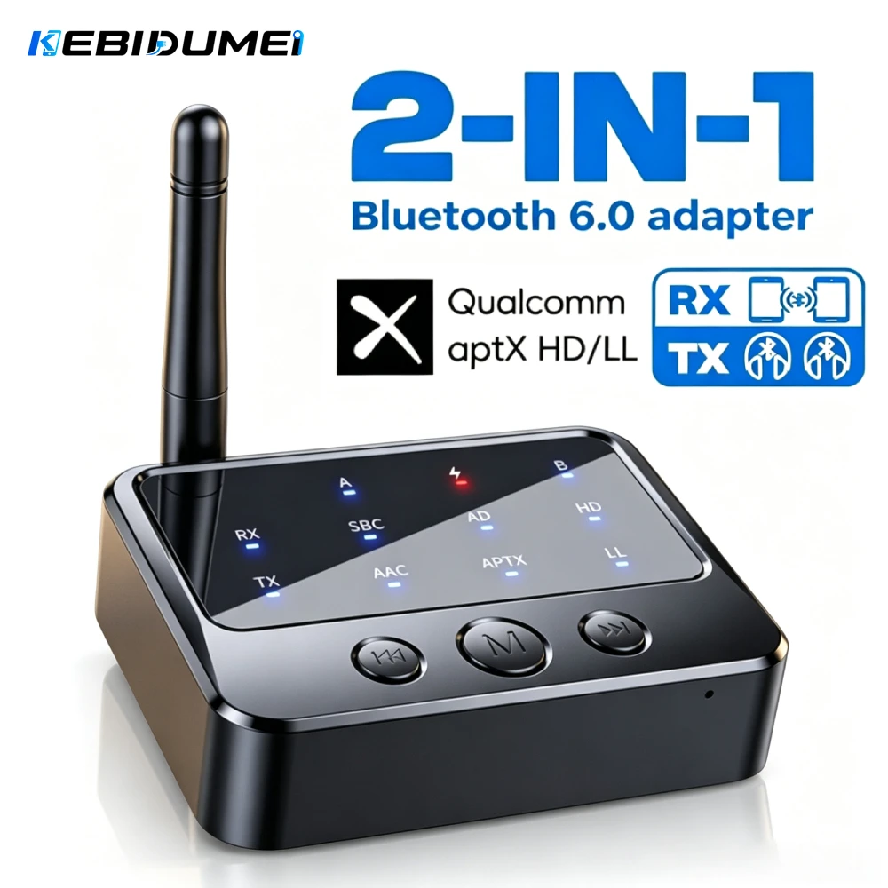 KEBIDUMEI Bluetooth 6.0 Receiver Transmitter AptX-Adaptive  HD/LL Low Latency 3.5mm AUX RCA Wireless Audio Adapter For PC TV