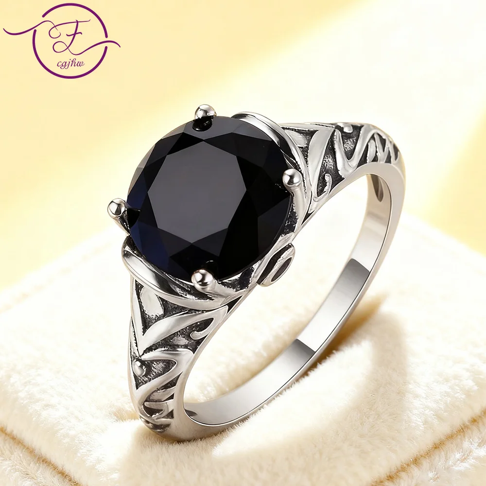 خواتم الزركون الأسود خمر للنساء الحد الأدنى المتخصصة التايلاندية الفضة الفرقة العصرية أنيقة الزفاف المشاركة غرامة مجوهرات اكسسوارات #1