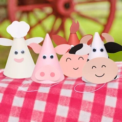 1Set Farm Animal Paper Hat Carton Cow/Pig/Sheep Hats Cute Candy Bags for Kids Farm Animals Themed Happy Birthday Party Decor