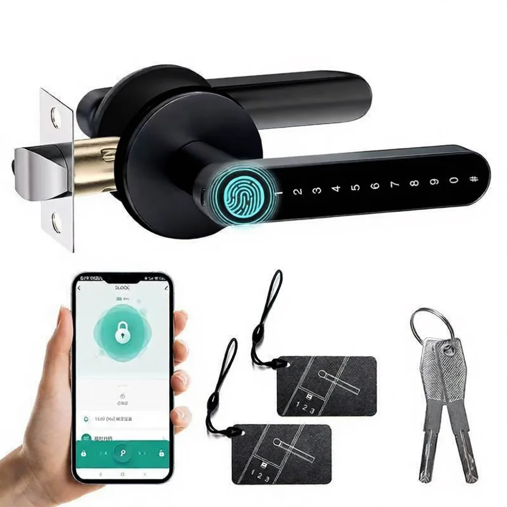 Bluetooth Electronic Knob Lock Tuya Smart Fingerprint Password Keyless Entry Handle For Modern Wooden Door Home Security