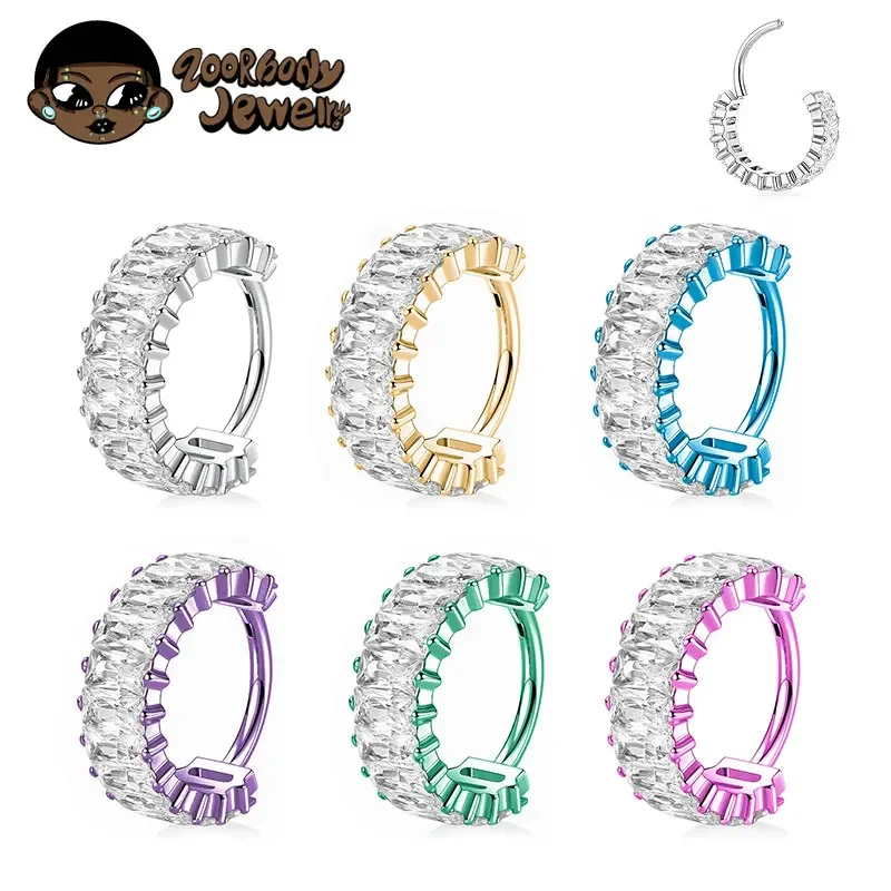 

ASTM F136 Titanium Luxury Square Zirconia Septum Clicker Piercing 16G Nose Earrings Hoop Helix Tragus Women Anodizing Jewelry