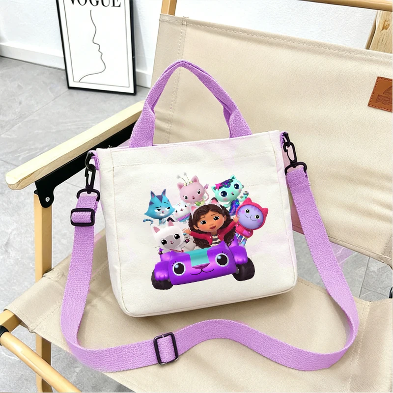 

Cute Gabbys Dollhouse Kids Handbag Cartoon Cat Girl Student Crossbody Canvas School Bag Shoulder Bookbag Daily Children Satchel