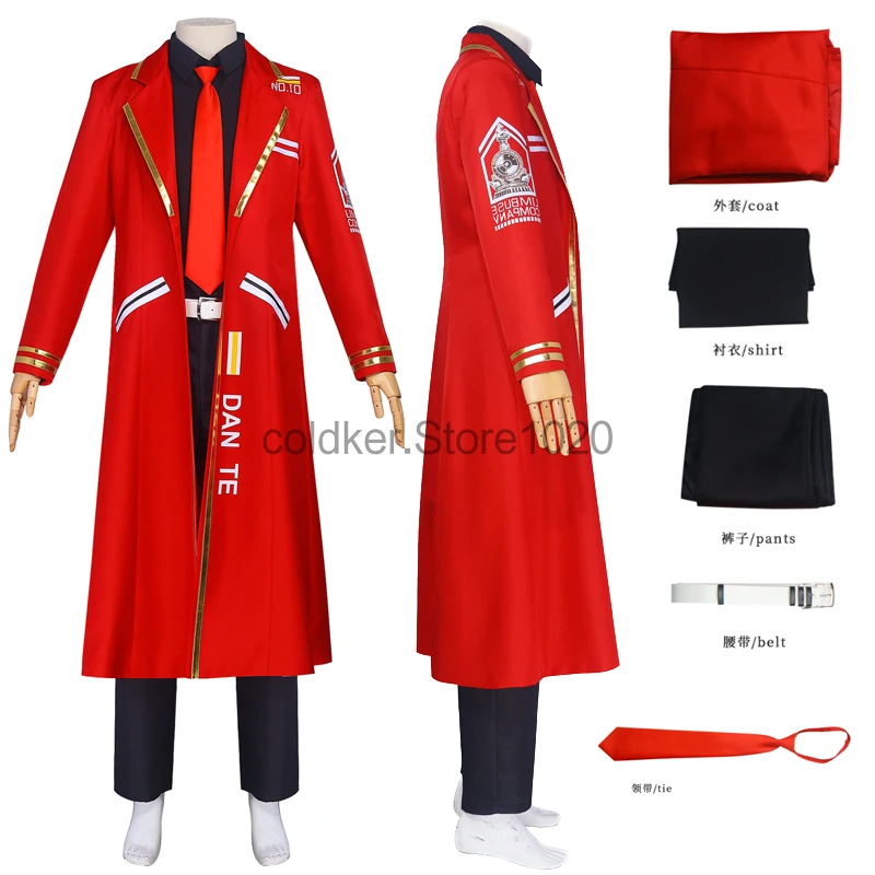 

Game Limbus Company Cosplay Dante Costume Adult Red Long Coat Panrts Belt Set Men Women Halloween Party Anime Roleplay Outfits