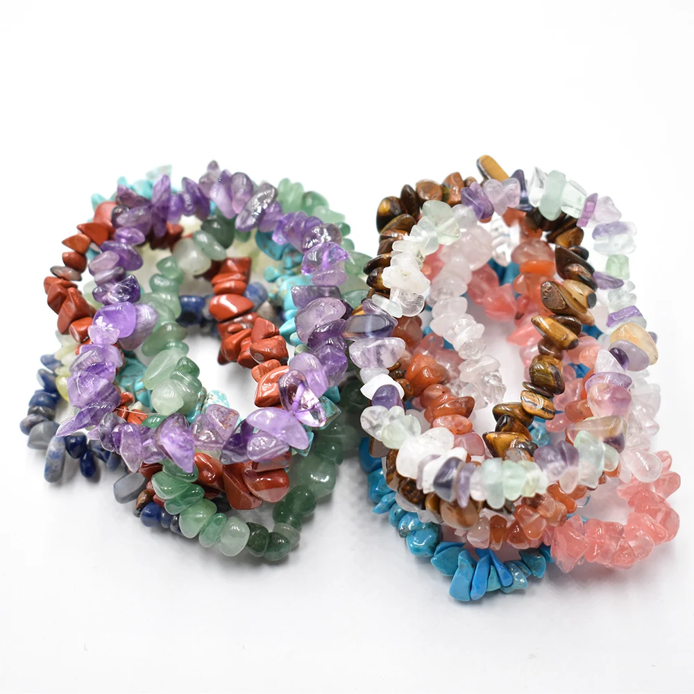 Wholesale 12pcs/lot Natural Stone Chips Agates Bracelet Amethysts Crystal Gravel Stretch Bracelets Bangles Reiki Heal Gifts19cm