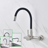 Wall Mounted Kitchen Faucet 304 Stainless Steel Universal Rotating Silicone Tube Hot and Cold Water Mixer Sink Faucet Basin Tap