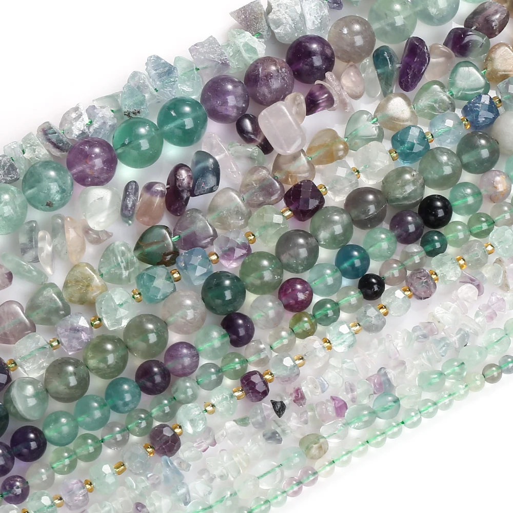 Natural Stone Green Fluorite Irregular Faceted Round Loose Spacer Beads For Jewelry DIY Bracelet Necklace Making Accessories 15\