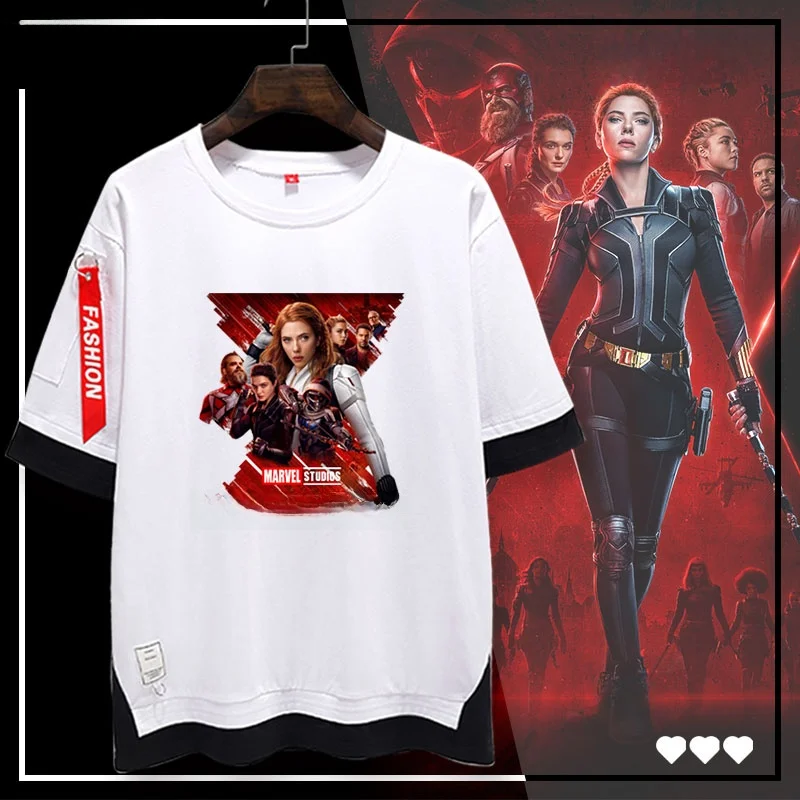 

Bla Widow Movie Men's Women's ort Sve T-irt Couple's 5-Quarter Sve Mid-Sve Cotton Knitted round Ne