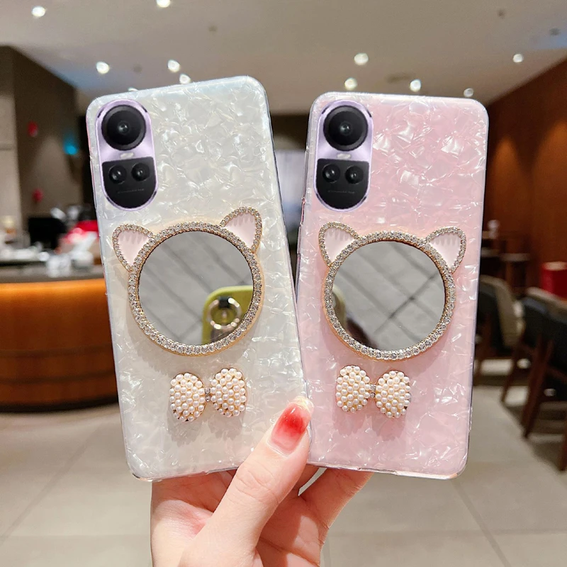 Makeup Mirror Silicone Soft Phone Case For OPPO Reno 8 10 Pro A17k 8T 8z A77 A78 F21 F21S Pro 8 Lite 5G back Cover Cases