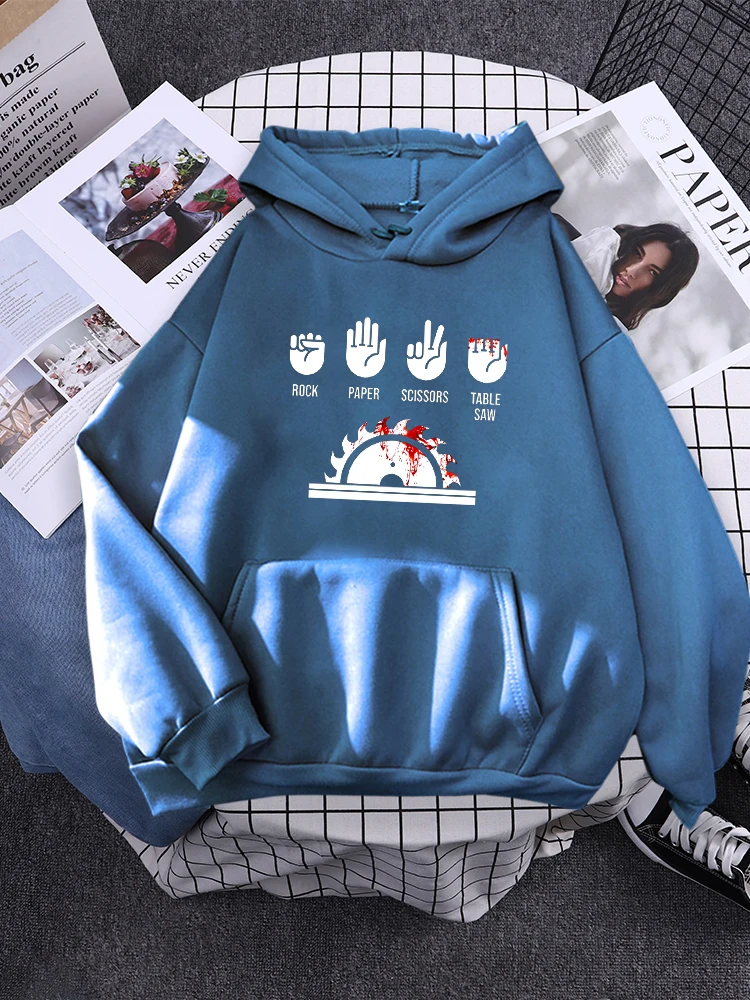 Rock Paper Scissors Table Saw Creative Women Hoodie Simple Aesthetic Sportswears Outdoor Loose Pulloverstreet Casual Female Top