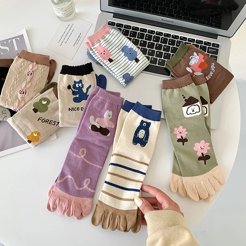 

Women's Socks Cute Funny Cartoon Dopamine Sweet Kawaii Toe Socks Comfortable Breathable Sports Cotton Socks For Girl Wholesale