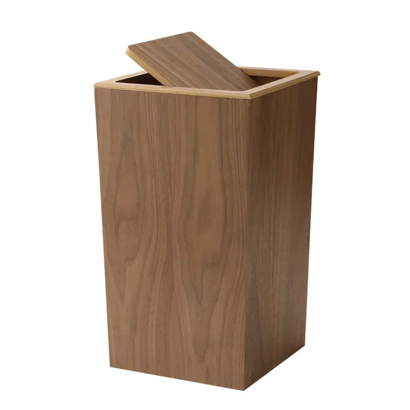 

Japanese Simplicity Bucket Wastepaper Dustbin Wooden Trash Garbage Living Room Bedroom Office Home Rolling Cover Type