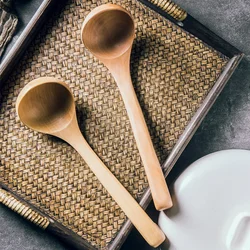 Wooden Spoon Soup Ladle Large Kitchen Ladle Soup Porridge Sauce Serving Spoon with Hook Wooden Scoop Spoon for Cooking Tableware
