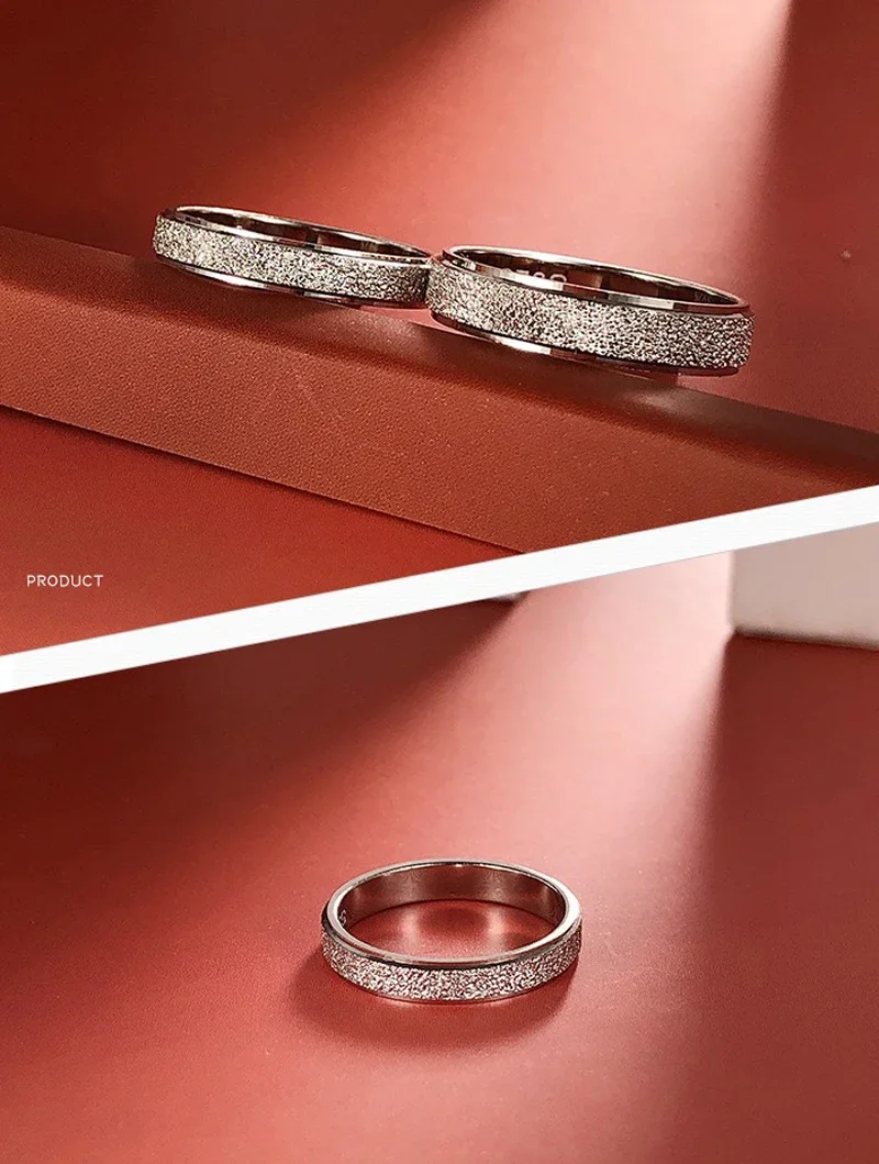 Never Fade 4mm Frosted Ring Fashion Gold Color Stainless Steel Rings For Men and Women Exclusive Couple Wedding Band Gift Rings