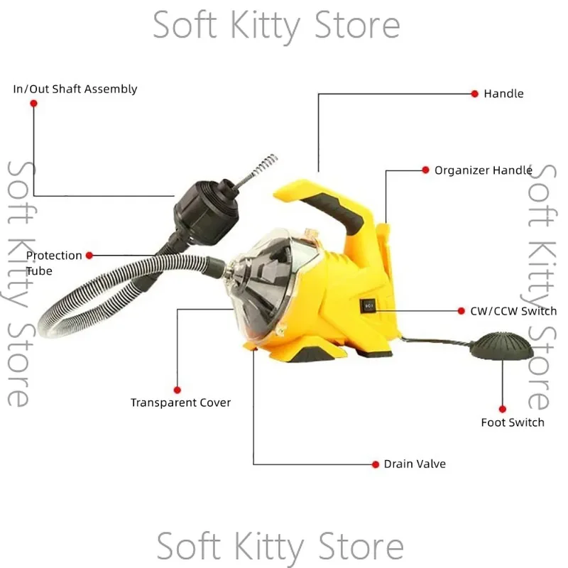 220V Automatic Household Electric Pipe Dredge Machine Kitchen Floor Drain Sink Sewer Unclogger Professional Cleaning Machine