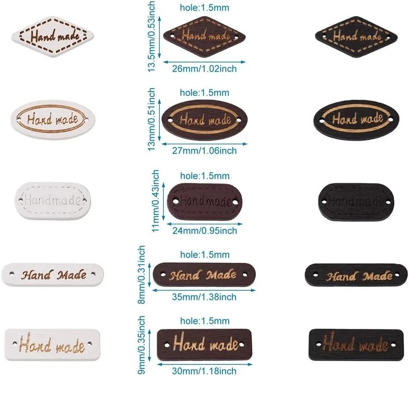 2000Pcs Wooden Handmade Label Links - Rectangle, Oval, Rhombus Tag Labels for DIY Craft, Jeans, Bags, Shoes, Hat Accessories
