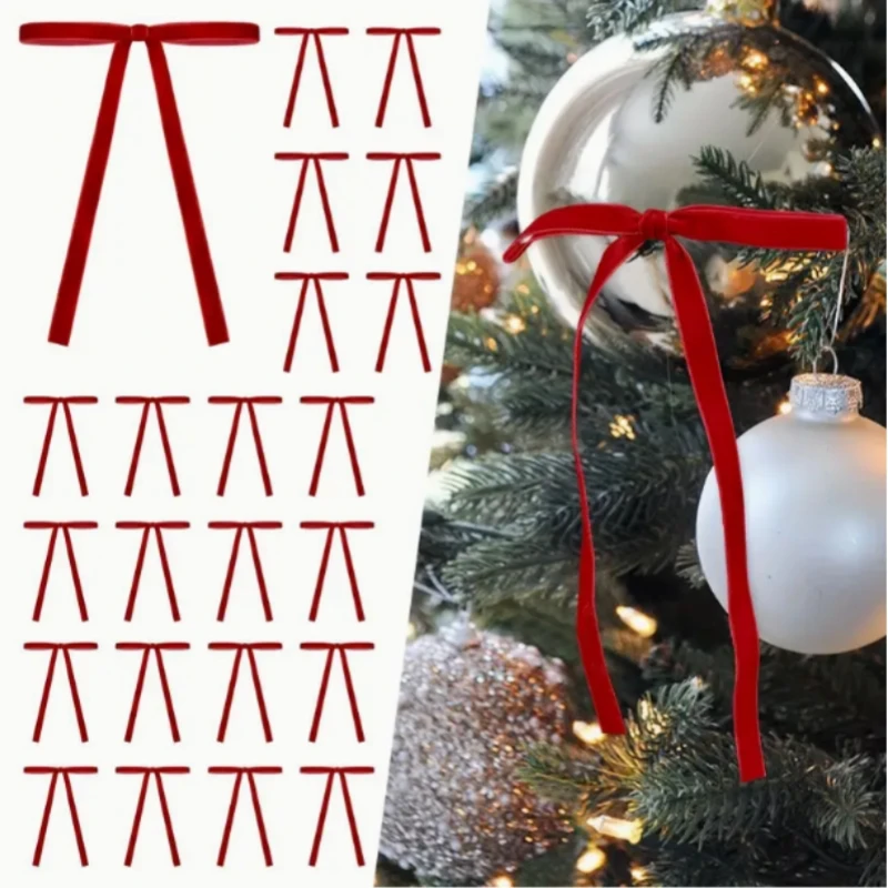 

12Pcs Velvet Christmas Bows Rustic Velvet Ribbon Bows Xmas Wreath Gift Bows Decoration For Wedding Holiday Tree Decor