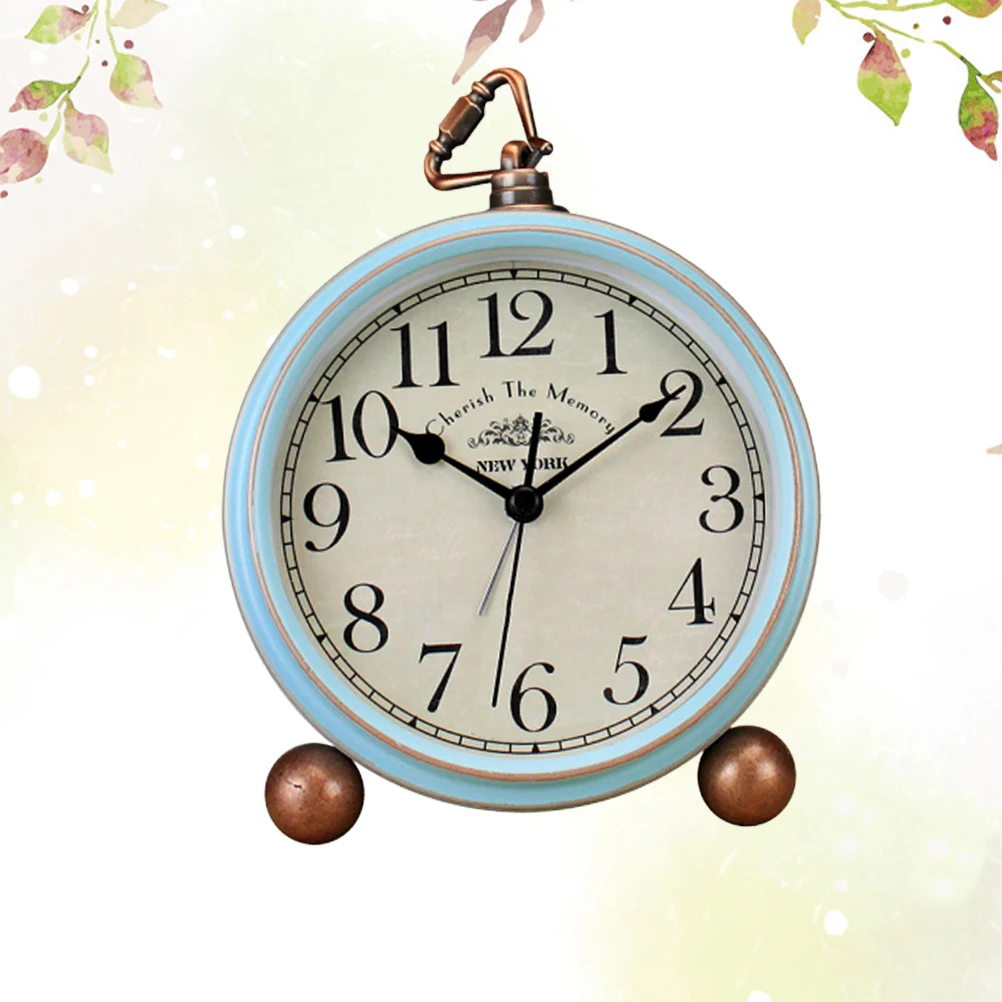 

1pc Retro Vintage Metal Creative Alarm Table Clock Desk Clock For Home Office Decor Blue Number Without