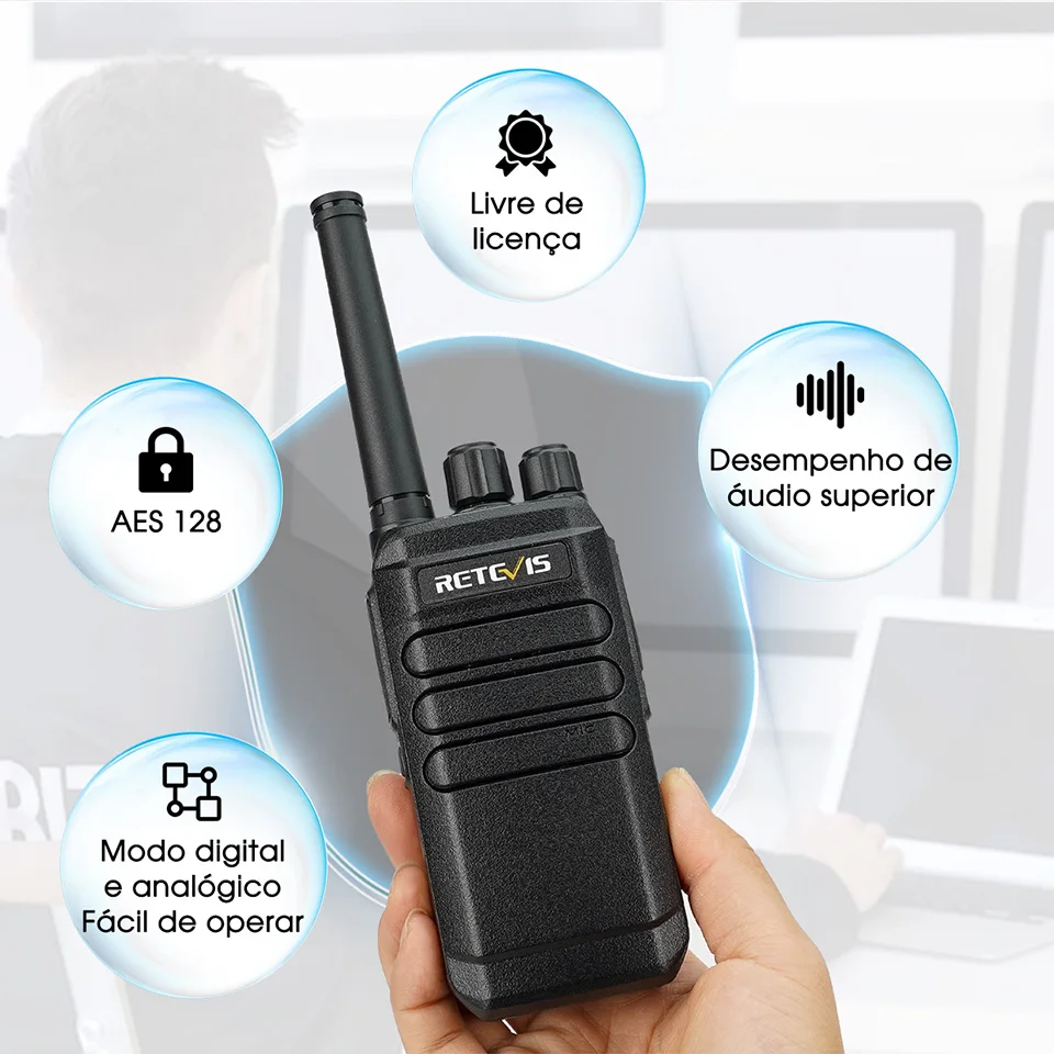 Retevis RT40 DMR Digital Licença-Free Walkie Talkie PMR446 Analógico Walkie-talkie 1 ou 2 Pcs Rádio bidirecional portátil para segurança
