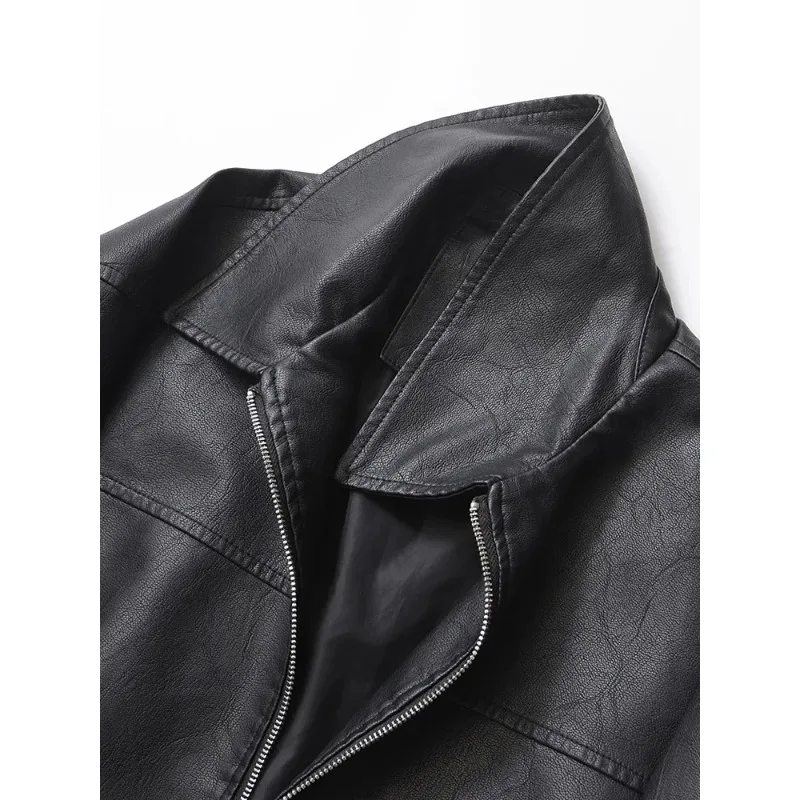 Veste courte en cuir Pu pour femme, Streetwear, ample, rétro, manteau à fermeture éclair, Vintage, motard, vêtements d'extérieur, printemps automne