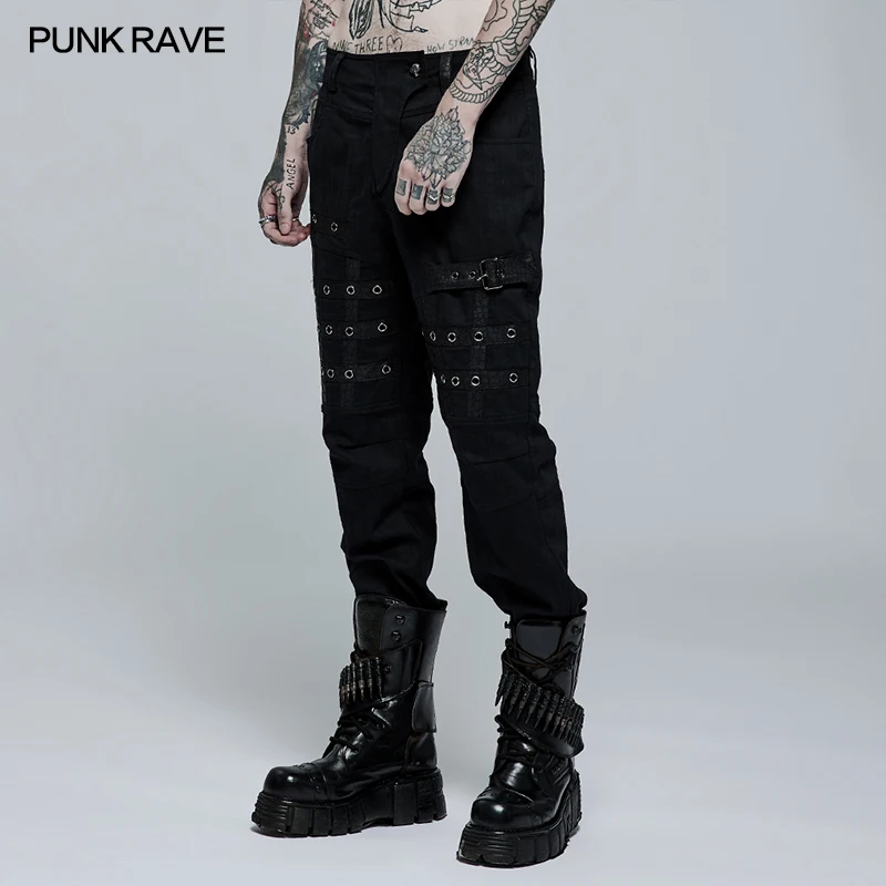 PUNK RAVE Men's Punk Simple Elastic Woven Trousers Daily Casual Rock Fashion Comfortable Men Denim Pencil Pants Spring & Autumn