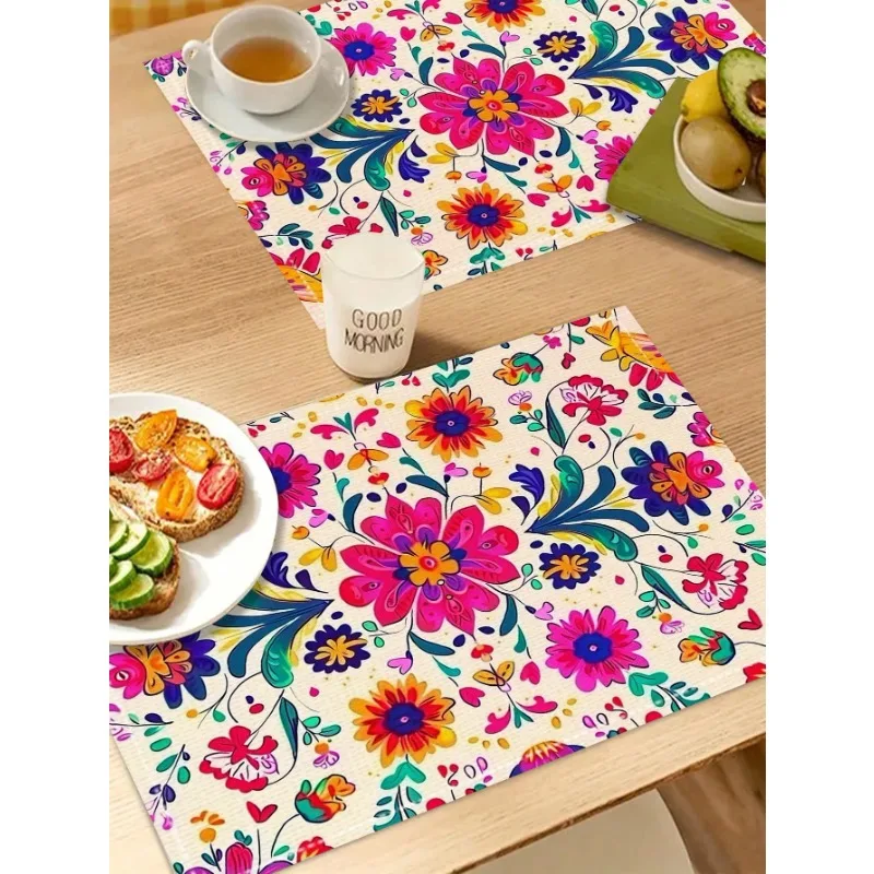 Mexican Bohemian Moroccan Mandala Heat Resistant Washable Table Placemats Kitchen Dining Decor 4 Piece Set